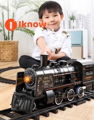 I know Train Set for Kids Train Toys for Boys with Light & Sounds Include Locomotive Engine 5Cars an