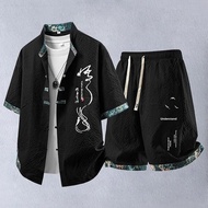 สไตล์จีนผู้ชายฤดูร้อน Tang ชุด 2 ชิ้นชุดสไตล์ประชาธิปไตย Casual Western ชุดเสื้อผ้าเพลงจีนแบบดั้งเดิ