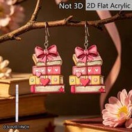 1 Pair Women's Brooch-Shaped Heart-Shaped Book Earrings, Featuring 2D Flat Design Combining Book And