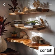 HIASAN DINDING KAYU Minimalist Teak Wood Wall Shelf Wall Decoration/Natural Wood Shelf Shelf