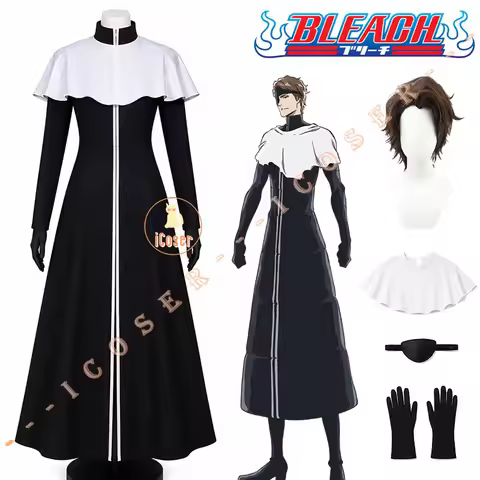 Anime Bleach Sousuke Aizen Cosplay Costume Wig Black Prisoner Outfit Eyepatch Thousand-Year Blood Wa