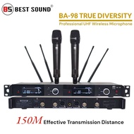 BS BEST SOUND BA-98 True Diversity UHF 2ch Handheld Wireless Microphone System Karaoke Singing Wirel