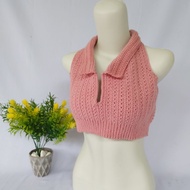 Handmade Knitted Crop Top | Handmade Crochet Collar Halter Top