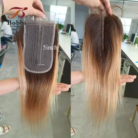 Ombre Brown Blonde Lace Closure Middle Part 12 inch T4/27 Transparent Lace Remy Human Hair Bobbi Col