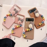 8728韓風純色毛球彩色手鏈帶三星SAMSUNG Galaxy Z Flip3 電話手機殼