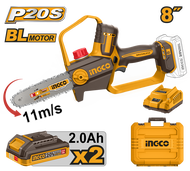 INGCO เลื่อยโซ่ไร้สาย 8 นิ้ว 20V Auto lubrication (หล่อลื่นโซ่อัตโนมัติ) รุ่น CGSLI20882 ครบชุดแบต2a