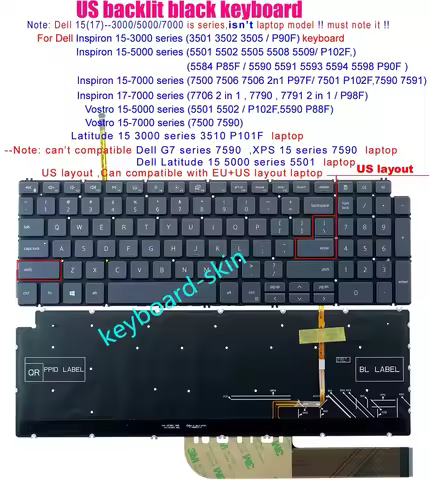 New US black Keyboard Backlit for Dell Inspiron 15-3501 3502 3505 P90F 7500 7506 P97F 7501 P102F 759