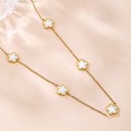 A08 5-petal White Flower Stainless Steel Gold Long Chain Necklace Minimalist Style
