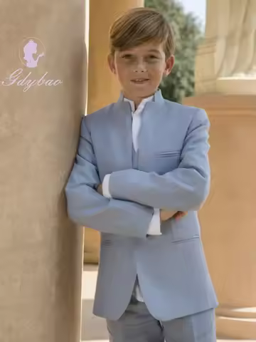 Light Blue Boy's Suit Set 3 Pc Jacket Pants Formal Shawl Lapel Kids Tuxedo Wedding Birthday Party Pe