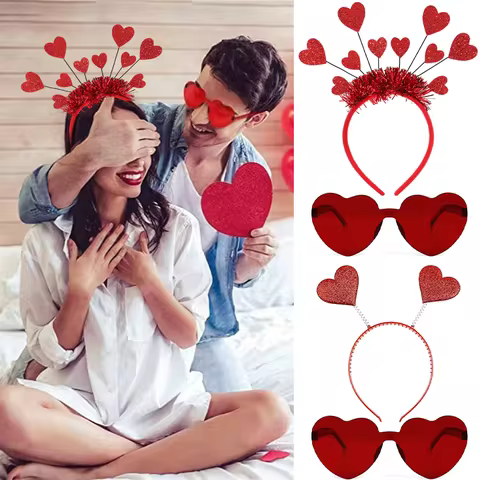 Valentines Day Heart Headband and Sunglasses Costume Set - Red Cute Headband Head Bopper Wedding Hol