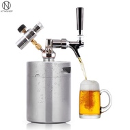 NTW 3 Gallon (5L) Mini Beer Barrel Stainless Steel Mini Beer Barrel Spear Dispenser Tap Home Brew Keg Beer Barrel Holds Beer Homebrewing Kegs Mini Keg Dispenser 2 Class Pressure