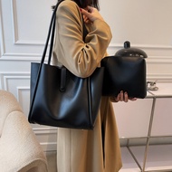 Korean Style Large Capacity Retro Handbag Solid Color Shoulder Bag Women Simple Hand-held Tote Bag V