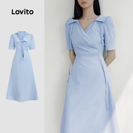 BR25-JUN25-D-3-Solid Color Lapel Short Sleeve Tie Dress-DRB25BR238  BR25-JUN25-D-3-Gaun lengan pende