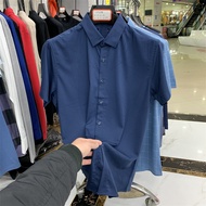 Cut Label Men's Tail Goods Men Summer Thin and Soft Plaid Lightweight Business Casual Purplish Blue Pattern Short Sleeve Shirt