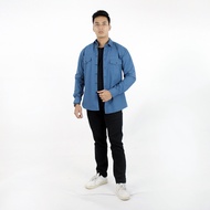 RICARDO kemeja pria saku 2 lengan panjang BIRU 32575