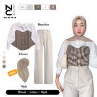 2-in-1 Oneset for Women, Korean Style Outfit [Combination Blouse + Pants] Free Hijab NC019