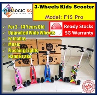 Kids Scooter 3-Wheels / Kick Scooter / Foldable Scooter / Hand Brake / Flashing Lights / Music / For 2-14 Years Old
