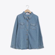 [CUMAR] Slim-Fit Patch Pocket Denim Shirt Blue