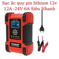 Sạc bình ắc quy ô tô xe máy 12A 12V 24V sạc pin lithium pin sắt life po4 FOXSUR tự ngắt khi đầy chứ