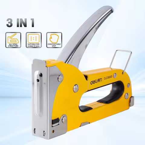Deli 3 in 1 Stapler Nail Gun Staple Heavy Duty Furniture Tool for Wood Stainless Steel Metal Carpent
