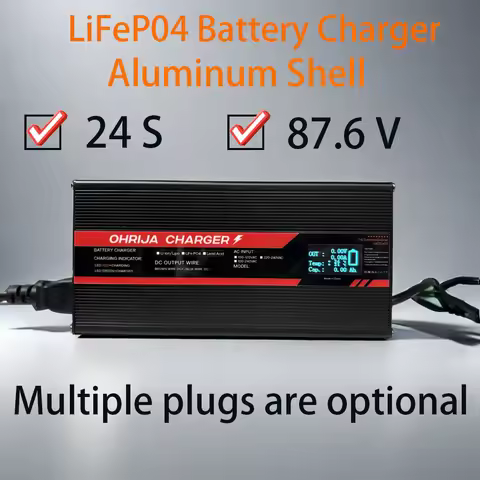 87.6V 10A Fast Charger For 24 strings 76.8V LiFeP04 Battery Charger igh-power intelligent display Wi