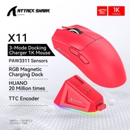 Chuột Bluetooth Attack Shark X11 PAW3311 Kết nối ba chế độ Đế sạc từ tính RGB Touch Chuột chơi game 