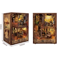 In stock Retro DIY Wooden Book Nook Shelf Insert Miniature Kits Puppet Theater & Key Tracking Booksh