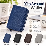 Zip Around Wallet Compact Card Holder Coin Purse Textured PU Leather Small Wallet for Men Women Dail