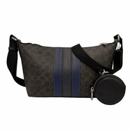 [全新] COACH C LOGO男中性款船型附零錢包子母斜背包(直紋黑)