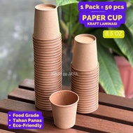 (50Pcs) (Kraft) Hot Paper Cup 6.5 Oz/180Ml Laminated Chocolate Kraft | Heat Resistant Coffee Tea Hot Drink Paper Cups