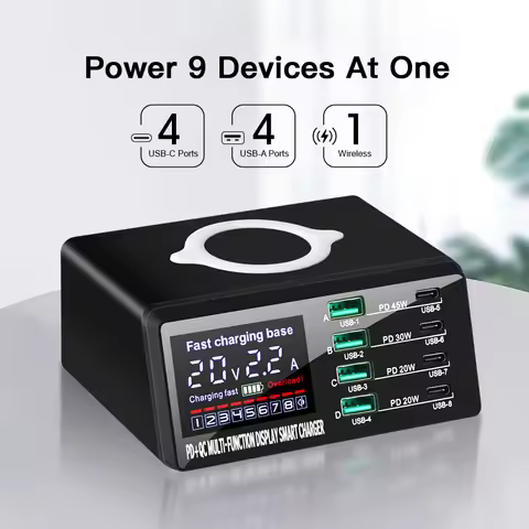110W 8 Ports USB Charging Station 15W Wireless Charging PD 45W QC3.0 Type C Fast Charger for iPhone 