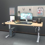 包送貨-電動升降枱 電腦桌 辦公枱 長103cm寬60cm 絢目白+淺胡桃色桌面(58w單電機) 電競桌 升降遊戲枱