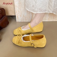 Avovi Women Fashion Flat Shoes Slip-on Lace Sweet Bow Decoration Versatile Comfortable Casual Lightw