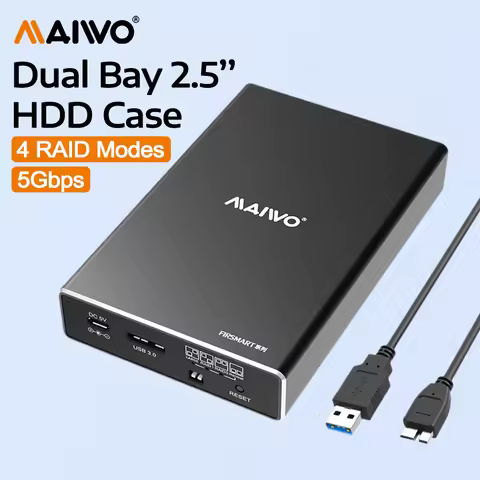 MAIWO Dual Bay External Hard Drive Enclosure 2.5 Inch HDD & SSD SATA I/II/III Case USB3.0 5Gbps With