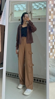 FUTI ID Celana Cargo Renia Highwaist Wanita / Celana Cargo Wanita / Kulot Cargo Haighwaist Wanita