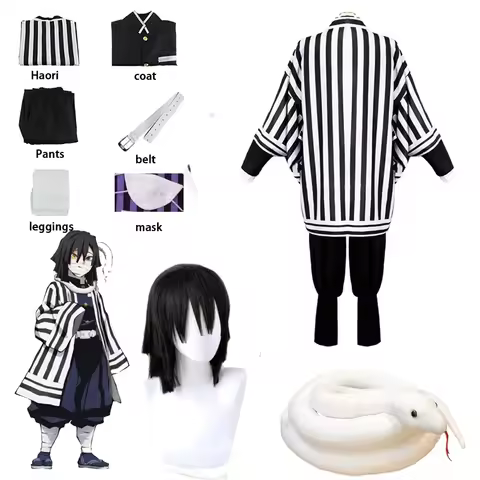Demon Slayer Anime Iguro Obanai Haori Kimono Cosplay Costume Wig White Snake Props Halloween Costume