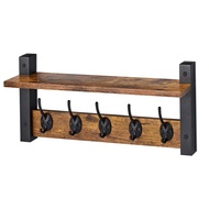 Floating Wall Shelf with Hooks-Heavy Duty Coat Hooks Wall Mount Featuring 5 Hooks& Shelf Space-Sa