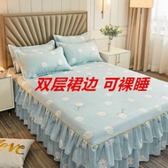 韩版床裙仿棉亲肤床裙单单双人床罩三套双层花边床裙床罩Korean-style bed skirt imitation cotton skin-friendly bed skirt single dou