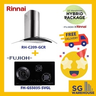 FUJIOH X RINNAI COMBO [FH-GS5035SVGL Fujioh Glass Cooker Hob GS5035 5035 5035SVGL &amp;RH-C209-GCR Rinnai Chimney Hood]