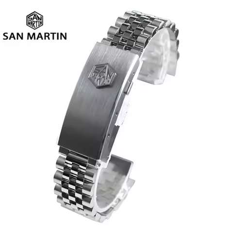 San Martin Jubilee Bracelet Stainless Steel Watch Parts with Fly Adjustable Clasp For SN0121 SN0008 