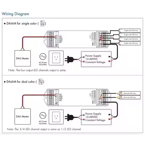 12V-48V DC 4CH DALI Dimmer DA4-M 1 Address/4 Channel/DT8 DT6/Constant voltage/PWM Dimming For Single