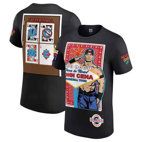 Men's Fashion Sports T-shirt 2025 Farewell Tour Poker Card Graphic Wrestling Tee Never Give Up Casua