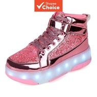 LED Light Up Heelys Shoes for Kids Teens, USB Rechargeable Removable 2-in-1 Skate Sneakers with Enha