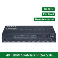 2x8 HDMI Switcher Splitter 4K HDMI splitter 1 to 8 Screen Mirror Video Selector 2x4 Converter with Remote for HDTV PC Projector