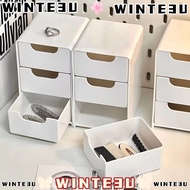 WINTE3U Desktop Storage Box, Drawer Style Mini Cosmetics Organizer,  Large Capacity 3-Tier Divider B