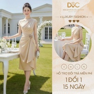 CHAMPAGNE ELEGANCE – Champagne Luxury Off-Shoulder Dress ds7783