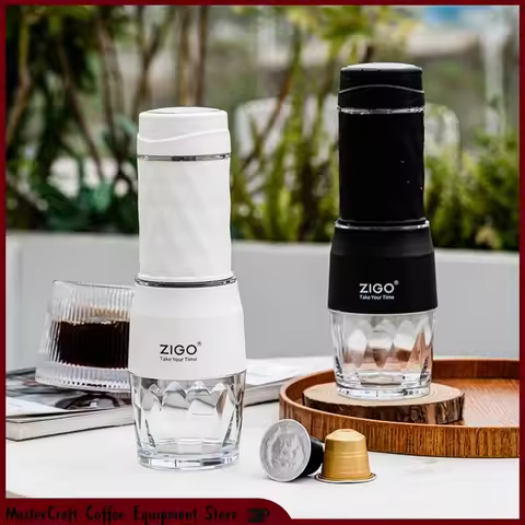 ZIGO Portable Manual Espresso Coffee Maker Mini Compact Compatible With Coffee Powder And Capsule Fo