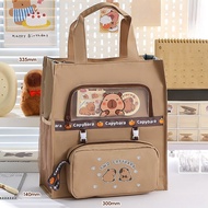Beg Capybara Sekolah Canvas Tuition Bag Cute Student Handbag A4 Document File Organizer Beg Buku Lap