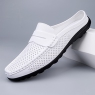 Half Slippers Hollow Dad Shoes Leather Shoes Peas Shoes Men's Driving Shoes Breathable Half Slippers
