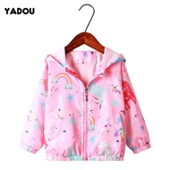 YADOU Áo Khoác Bé Gái Áo Khoác Áo Khoác Gió Bé Gái Có Mũ Họa Tiết Hoạt Hình In Toà